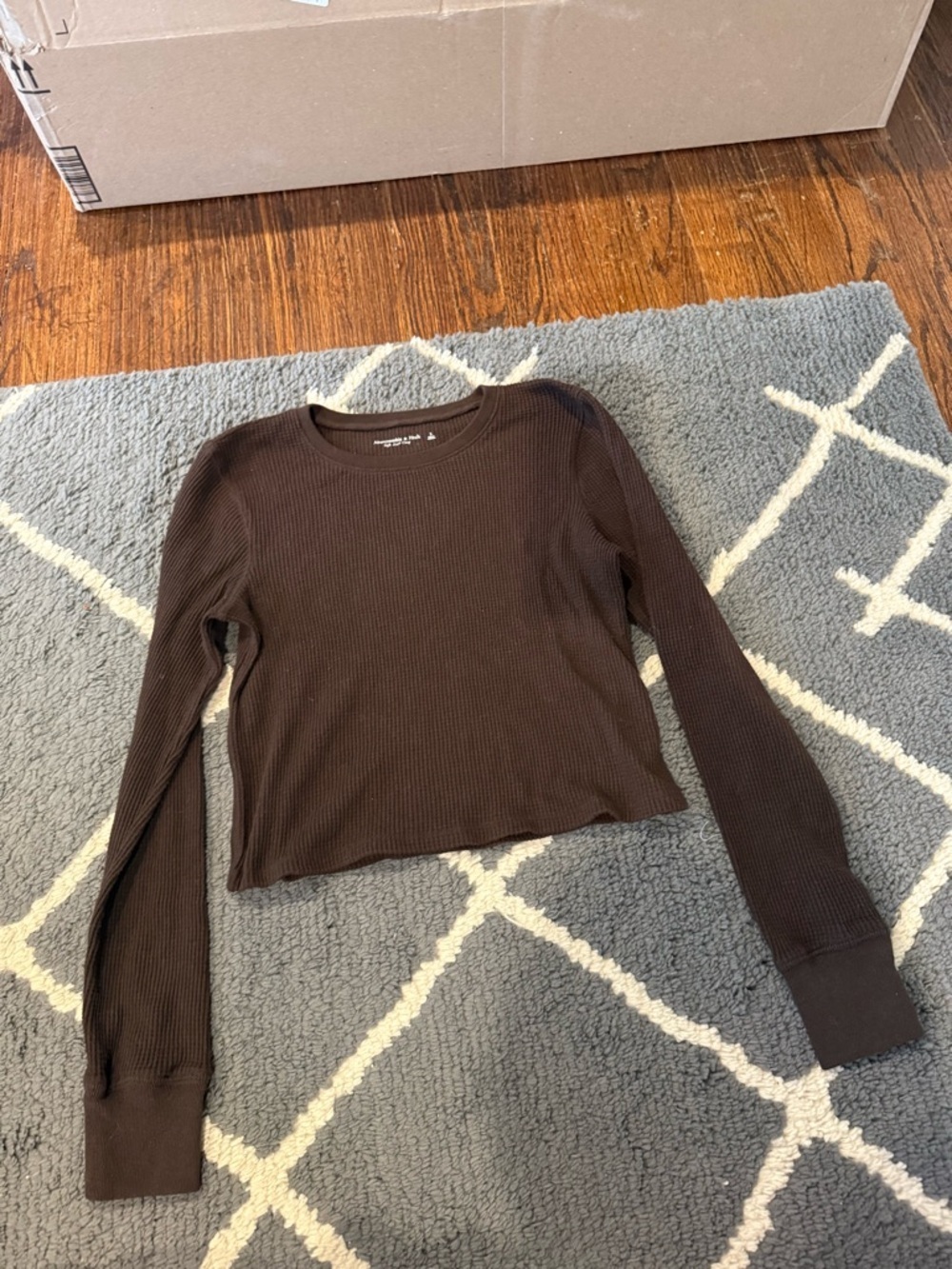 Abercrombie & Fitch "Soft A&F" Cozy Crop Brown Waffle Long Sleeve